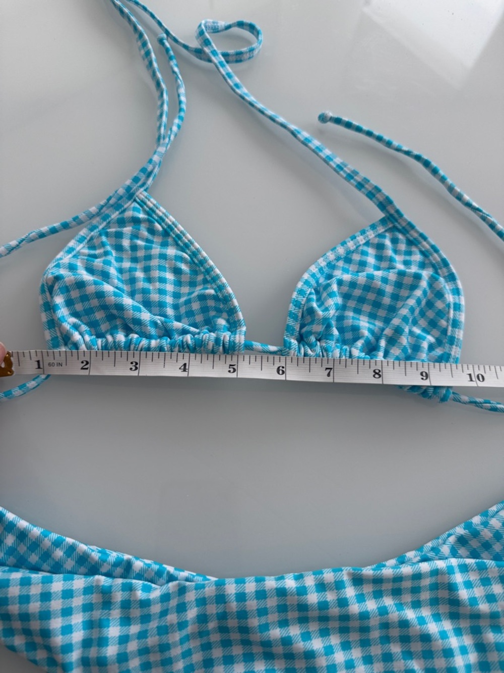 Gingham Triangle Bikini Set - Aqua/White - Picture 3 of 3